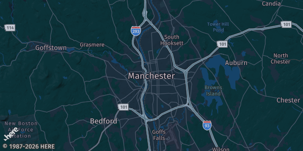 Map of Manchester, NH. The exact address of this venue is not known, so the map shows the area rather than a specific building.