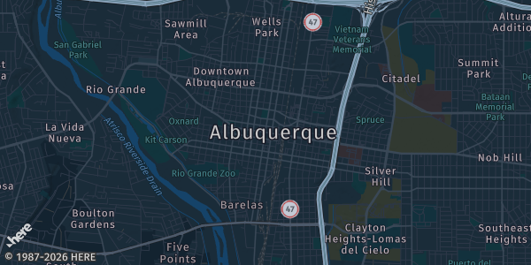 Map of Albuquerque, NM. The exact address of Expo New Mexico is not known, so the map shows the area rather than a specific building.