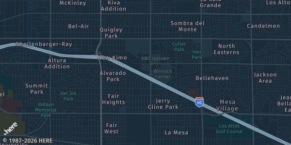 Map of Albuquerque, NM. The exact address of Marriott Hotel Albuquerque Uptown is not known, so the map shows the area rather than a specific building.