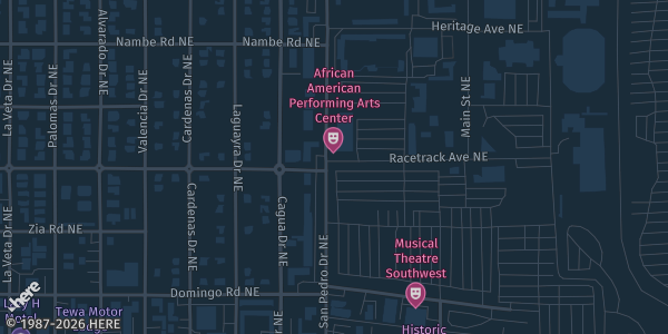 Map showing Expo New Mexico — Manuel Lujan Jr. Exhibit Complex in Albuquerque, NM.