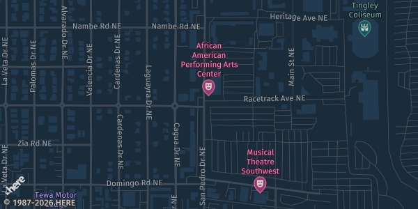 Map showing Expo New Mexico — Manuel Lujan Jr. Exhibit Complex in Albuquerque, NM.