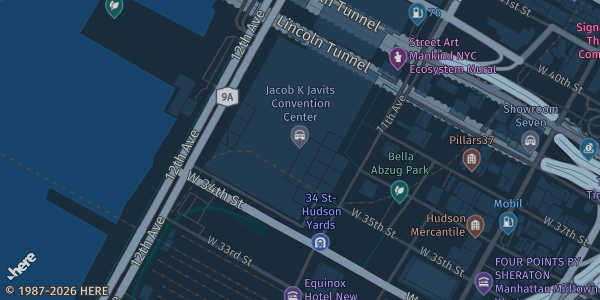 Map showing Javits Center in New York, NY.
