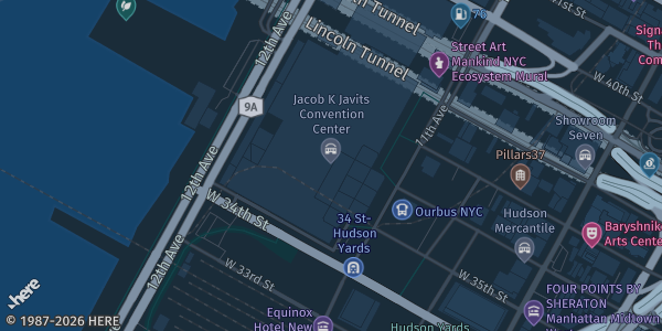 Map showing Javits Center in New York, NY.