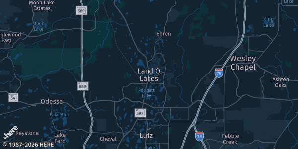 Map of Land O Lakes, FL. The exact address of this venue is not known, so the map shows the area rather than a specific building.