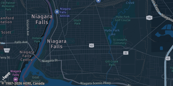 Map of Niagara Falls, NY. The exact address of St. Leo Church (Bingo Hall) is not known, so the map shows the area rather than a specific building.