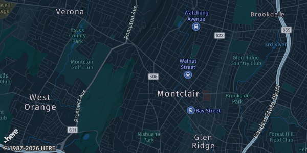 Map of Montclair, NJ. The exact address of Lackawanna Station is not known, so the map shows the area rather than a specific building.
