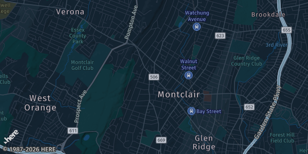 Map of Montclair, NJ. The exact address of Lackawanna Station is not known, so the map shows the area rather than a specific building.