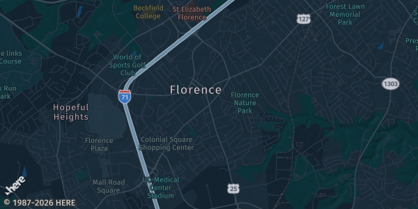 Map of Florence, KY. The exact address of Florence lions club is not known, so the map shows the area rather than a specific building.