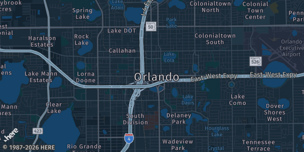 Map of Orlando, FL. The exact address of Orlando City Soccer School Lake Nona is not known, so the map shows the area rather than a specific building.