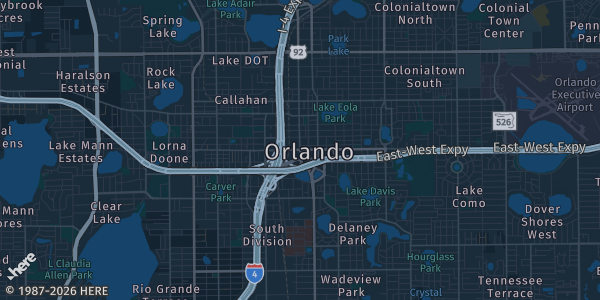 Map of Orlando, FL. The exact address of Orlando City Soccer School Lake Nona is not known, so the map shows the area rather than a specific building.