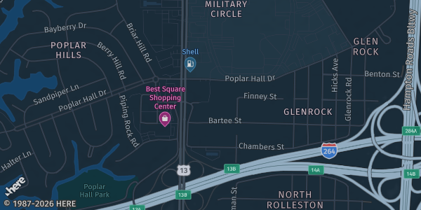 Map showing VFW Lodge 8409 Norfolk in Norfolk, VA.