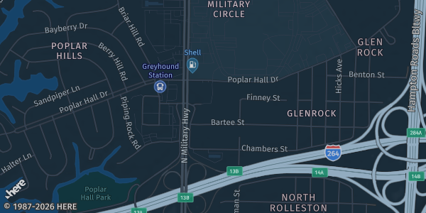 Map of Norfolk, VA. The exact address of VFW Lodge 8409 Norfolk is not known, so the map shows the area rather than a specific building.