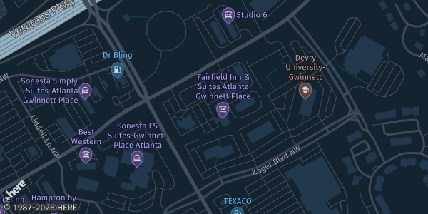 Map showing Fairfield Inn in Duluth, GA.