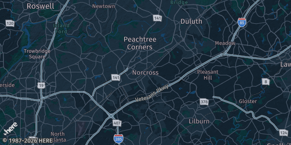 Map of Norcross, GA. The exact address of Norcross HS is not known, so the map shows the area rather than a specific building.