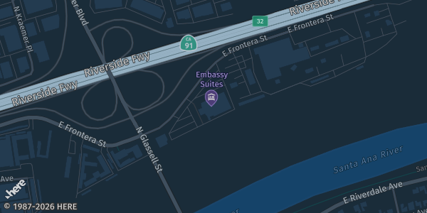 Map showing Embassy Suites Anaheim Hills in Anaheim, CA.