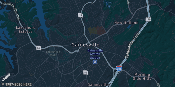 Map of Gainesville, GA. The exact address of Gainesville Civic Center is not known, so the map shows the area rather than a specific building.