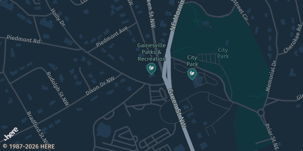 Map showing Gainesville Civic Center in Gainesville, GA.