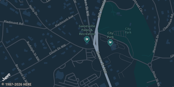 Map showing Gainesville Civic Center in Gainesville, GA.