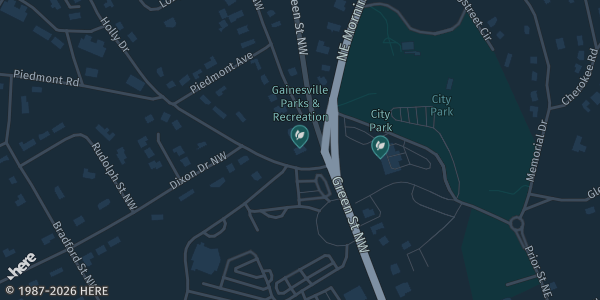Map showing Gainesville Civic Center in Gainesville, GA.