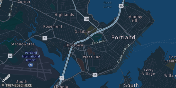 Map of Portland, ME. The exact address of Northeast Sports Card Expo is not known, so the map shows the area rather than a specific building.