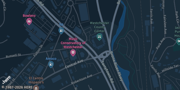 Map showing Westchester County Center in White Plains, NY.