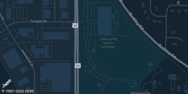 Map showing Canlan Sports in Libertyville, IL.