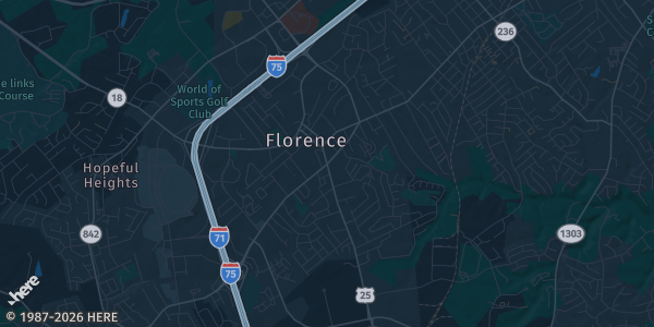 Map of Florence, KY. The exact address of Florence lions club is not known, so the map shows the area rather than a specific building.