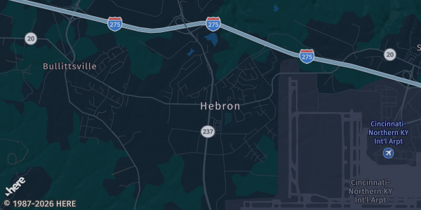 Map of Hebron, KY. The exact address of Marriott Cincinnati Airport is not known, so the map shows the area rather than a specific building.
