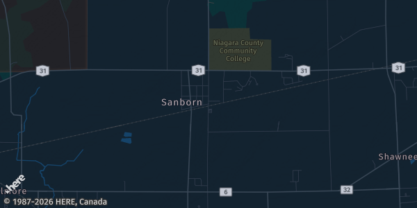 Map of Sanborn, NY. The exact address of American Legion is not known, so the map shows the area rather than a specific building.
