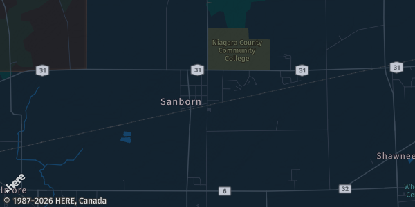 Map of Sanborn, NY. The exact address of American Legion is not known, so the map shows the area rather than a specific building.