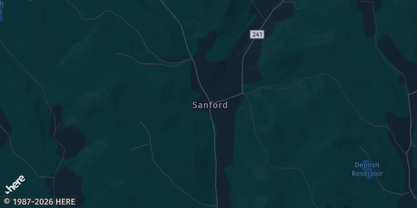 Map of Sanford, NY. The exact address of American Legion is not known, so the map shows the area rather than a specific building.