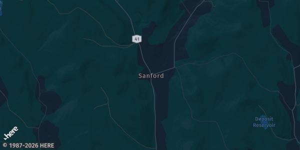 Map of Sanford, NY. The exact address of American Legion is not known, so the map shows the area rather than a specific building.