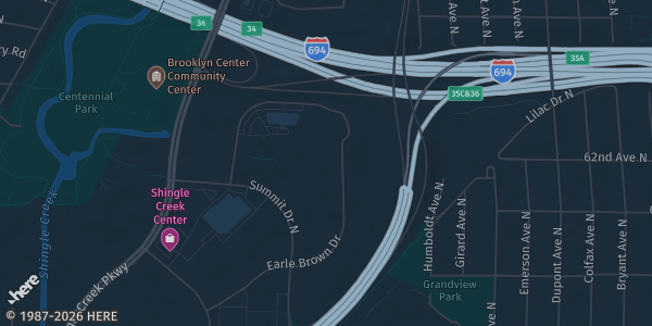 Map showing Earle Brown Heritage Center in Brooklyn Center, MN.