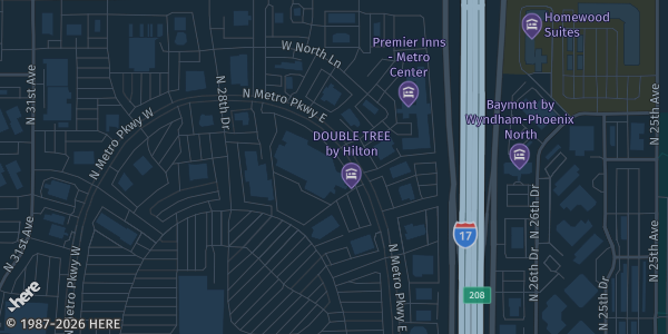 Map showing DoubleTree by Hilton Phoenix North in Phoenix, AZ.