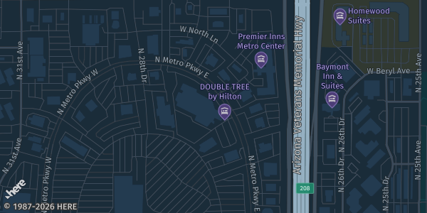 Map showing DoubleTree by Hilton Phoenix North in Phoenix, AZ.