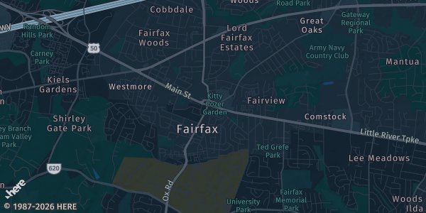 Map of Fairfax, VA. The exact address of Marriott at Fair Oaks is not known, so the map shows the area rather than a specific building.
