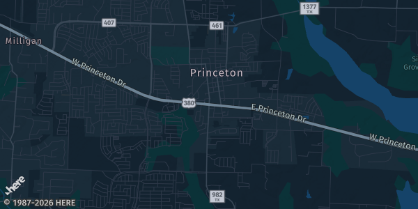 Map of Princeton, TX. The exact address of Steven and Judy Deffibaugh Community Center is not known, so the map shows the area rather than a specific building.