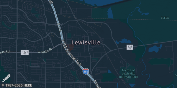 Map of Lewisville, TX. The exact address of NTX Arena is not known, so the map shows the area rather than a specific building.