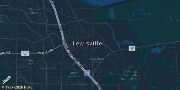 Map of Lewisville, TX. The exact address of NTX Arena is not known, so the map shows the area rather than a specific building.