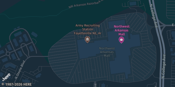 Map showing Northwest Arkansas Mall in Fayetteville, AR.