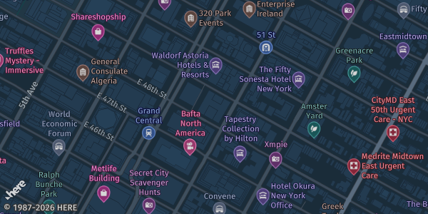 Map showing InterContinental New York Barclay in NY.