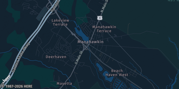 Map of Manahawkin, NJ. The exact address of Beach Haven Moose Lodge is not known, so the map shows the area rather than a specific building.