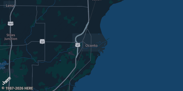 Map of Oconto, WI. The exact address of Room 902 is not known, so the map shows the area rather than a specific building.