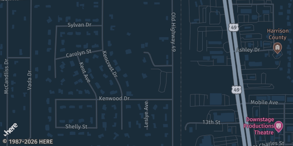 Map showing Orange Grove Public Library in Gulfport, MS.