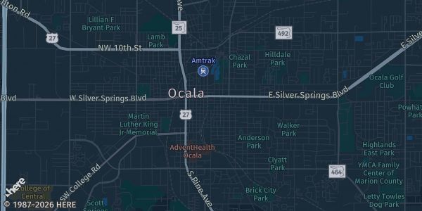 Map of Ocala, FL. The exact address of Hilton Ballroom is not known, so the map shows the area rather than a specific building.