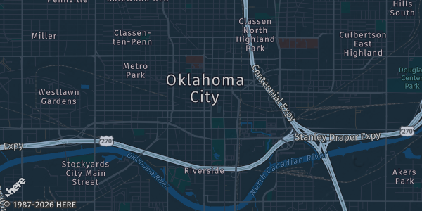 Map of Oklahoma City, OK. The exact address of Oklahoma Expo Hall State Fairgrounds is not known, so the map shows the area rather than a specific building.