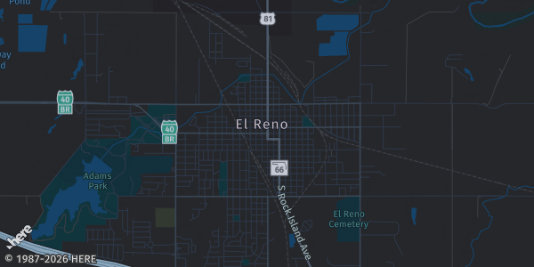 Map of El Reno, OK. The exact address of Canadian County Expo & Event Center is not known, so the map shows the area rather than a specific building.