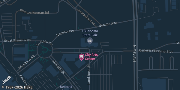 Map showing Oklahoma Expo Hall, Oklahoma State Fairgrounds in Oklahoma City, OK.