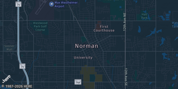 Map of Norman, OK. The exact address of Embassy Suites by Hilton Norman Hotel & Conference Center is not known, so the map shows the area rather than a specific building.