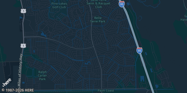 Map of Palm Coast, FL. The exact address of VFW Post 8696 is not known, so the map shows the area rather than a specific building.